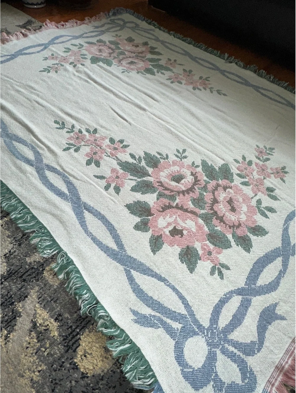 VTG Crown Crafts Fieldcrest Woven Grandmacore Throw Blanket 51 x 65